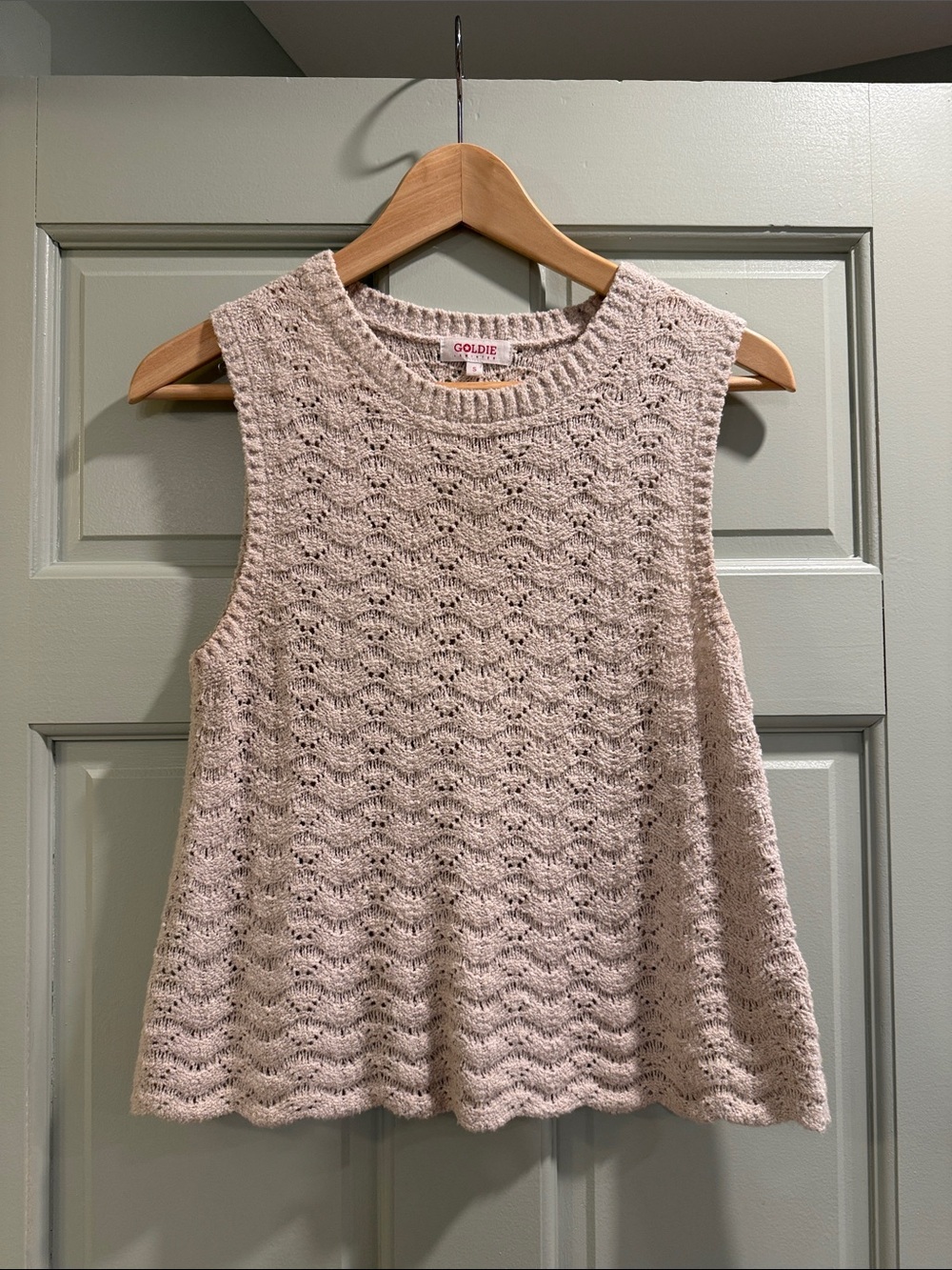 Goldie Beige Knit Tank Top with Wave Texture